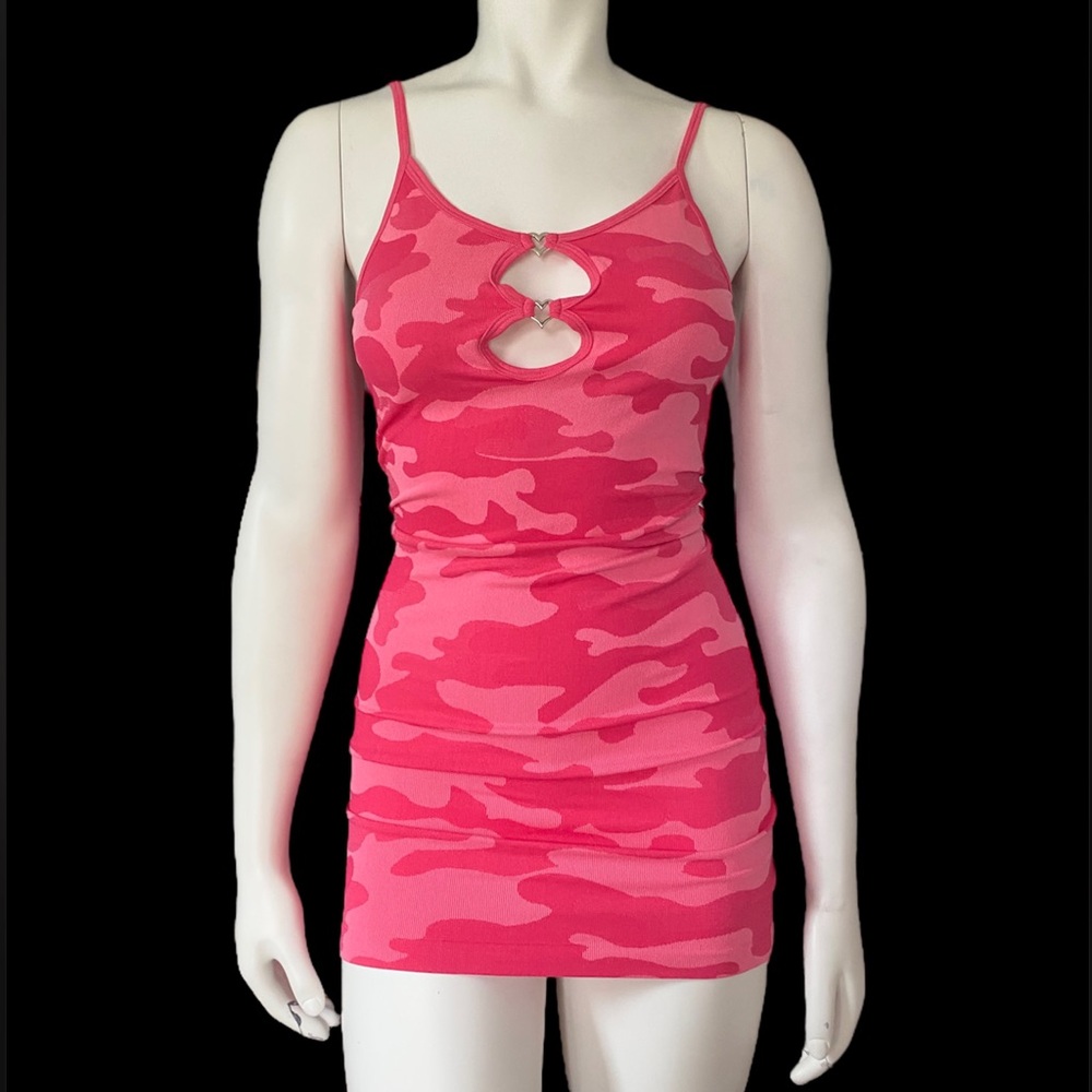 cyber Y2K punk pink Camo mini dress with shrug and heart charms